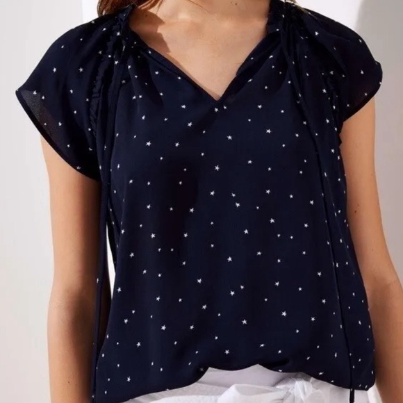 LOFT Navy Star Print Top XS - Picture 1 of 4